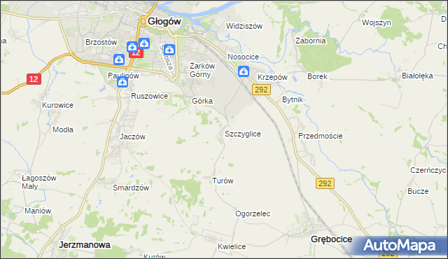 mapa Szczyglice gmina Głogów, Szczyglice gmina Głogów na mapie Targeo
