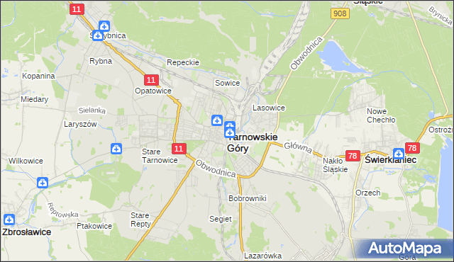 mapa Tarnowskie Góry, Tarnowskie Góry na mapie Targeo
