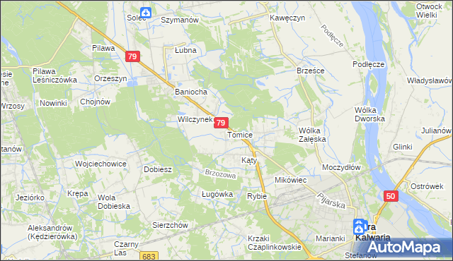 mapa Tomice gmina Góra Kalwaria, Tomice gmina Góra Kalwaria na mapie Targeo