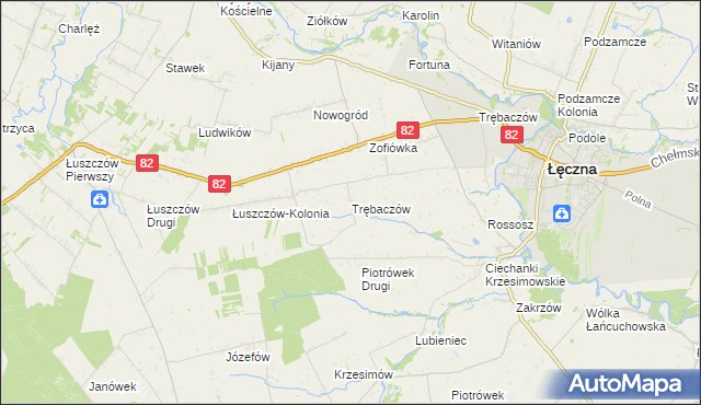 mapa Trębaczów gmina Łęczna, Trębaczów gmina Łęczna na mapie Targeo
