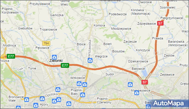 mapa Węgrzce gmina Zielonki, Węgrzce gmina Zielonki na mapie Targeo
