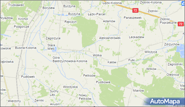 mapa Wólka gmina Poddębice, Wólka gmina Poddębice na mapie Targeo