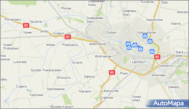 mapa Woźniaków, Woźniaków na mapie Targeo