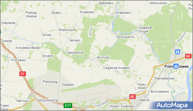 mapa Wymysły gmina Pomiechówek, Wymysły gmina Pomiechówek na mapie Targeo