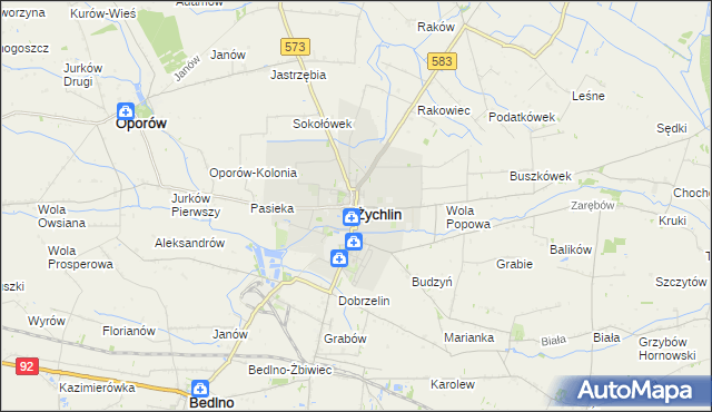 mapa Żychlin powiat kutnowski, Żychlin powiat kutnowski na mapie Targeo