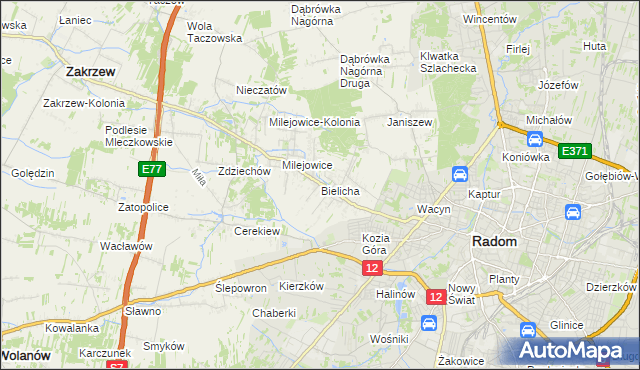 mapa Bielicha, Bielicha na mapie Targeo