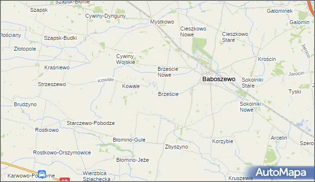 mapa Brzeście gmina Baboszewo, Brzeście gmina Baboszewo na mapie Targeo
