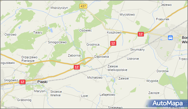 mapa Dąbrówka gmina Borek Wielkopolski, Dąbrówka gmina Borek Wielkopolski na mapie Targeo