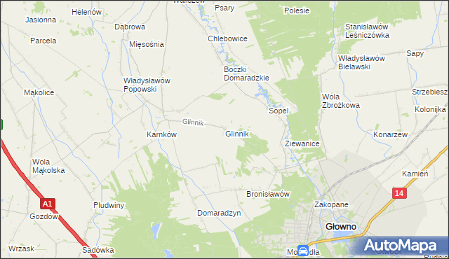mapa Glinnik gmina Głowno, Glinnik gmina Głowno na mapie Targeo