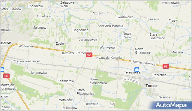 mapa Kożuszki-Kolonia, Kożuszki-Kolonia na mapie Targeo