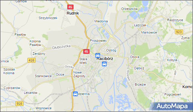 mapa Racibórz, Racibórz na mapie Targeo