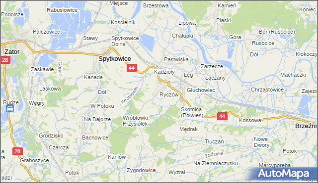 mapa Ryczów gmina Spytkowice, Ryczów gmina Spytkowice na mapie Targeo