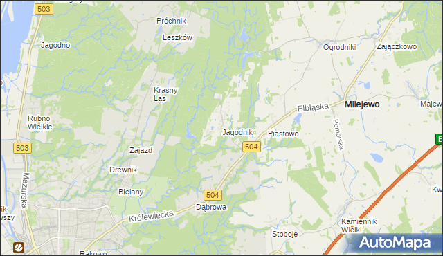 mapa Jagodnik gmina Milejewo, Jagodnik gmina Milejewo na mapie Targeo