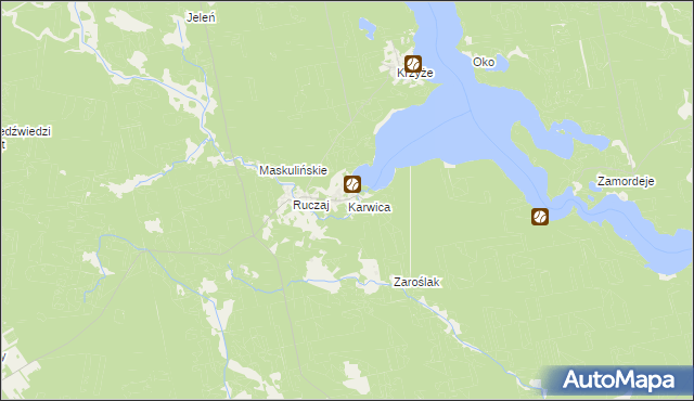 mapa Karwica gmina Ruciane-Nida, Karwica gmina Ruciane-Nida na mapie Targeo