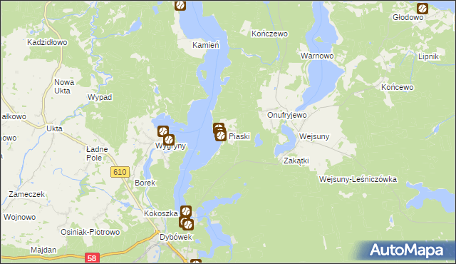 mapa Piaski gmina Ruciane-Nida, Piaski gmina Ruciane-Nida na mapie Targeo