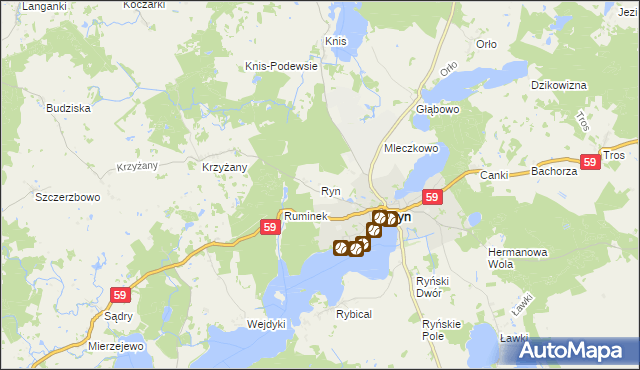 mapa Ryn powiat giżycki, Ryn powiat giżycki na mapie Targeo