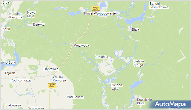 mapa Zielonka gmina Tuchola, Zielonka gmina Tuchola na mapie Targeo
