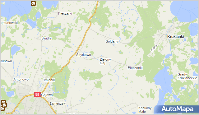 mapa Zielony Gaj gmina Giżycko, Zielony Gaj gmina Giżycko na mapie Targeo