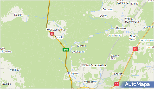 mapa Mostek gmina Wasilków, Mostek gmina Wasilków na mapie Targeo
