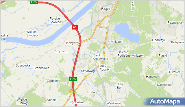 mapa Pieńki Królewskie, Pieńki Królewskie na mapie Targeo