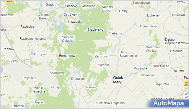 mapa Żeromin gmina Osiek Mały, Żeromin gmina Osiek Mały na mapie Targeo