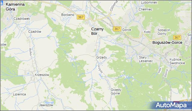 mapa Grzędy gmina Czarny Bór, Grzędy gmina Czarny Bór na mapie Targeo
