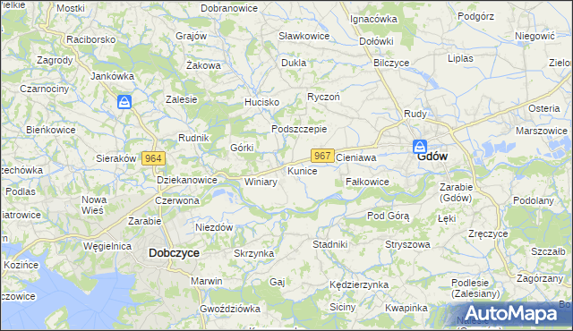 mapa Kunice gmina Gdów, Kunice gmina Gdów na mapie Targeo
