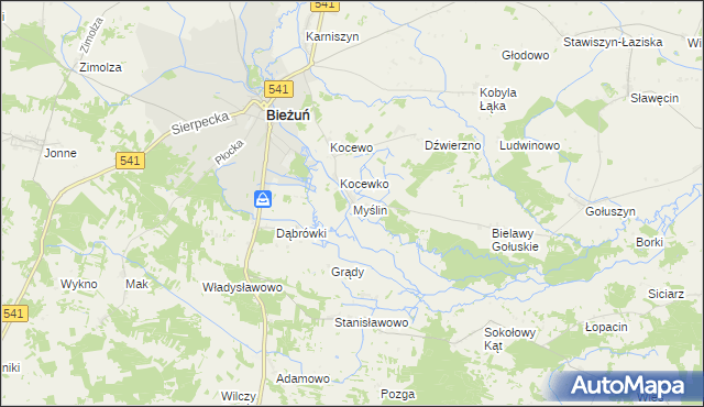 mapa Myślin, Myślin na mapie Targeo