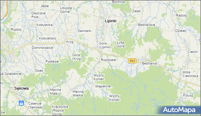 mapa Rozdziele gmina Lipinki, Rozdziele gmina Lipinki na mapie Targeo