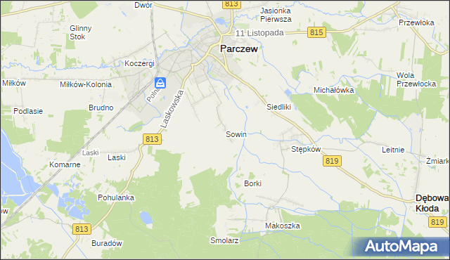 mapa Sowin gmina Parczew, Sowin gmina Parczew na mapie Targeo