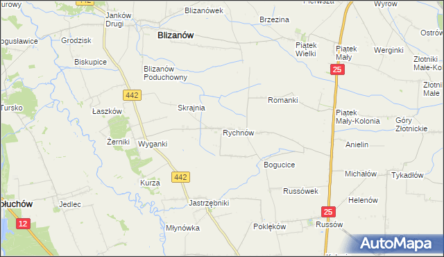 mapa Rychnów gmina Blizanów, Rychnów gmina Blizanów na mapie Targeo