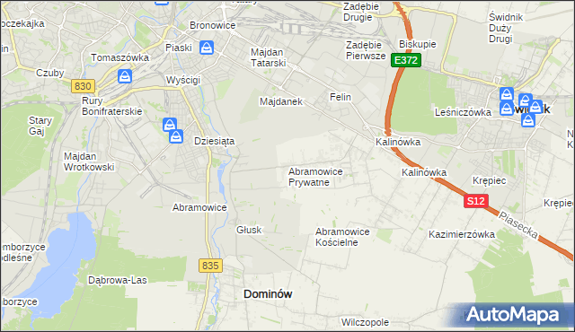 mapa Abramowice Prywatne, Abramowice Prywatne na mapie Targeo