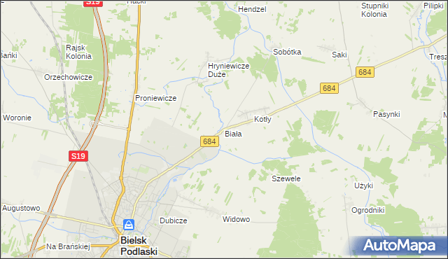 mapa Biała gmina Bielsk Podlaski, Biała gmina Bielsk Podlaski na mapie Targeo
