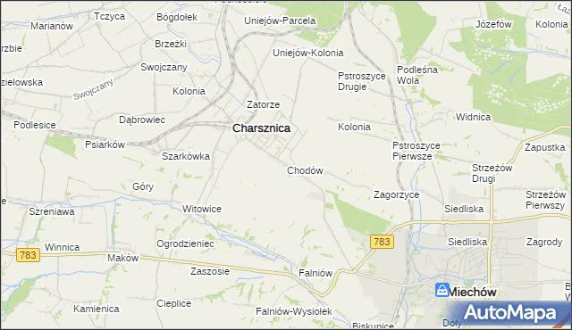 mapa Chodów gmina Charsznica, Chodów gmina Charsznica na mapie Targeo
