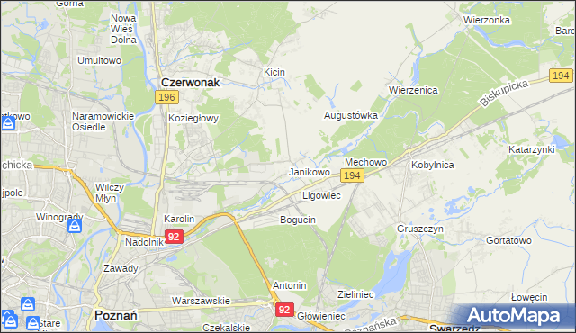 mapa Janikowo gmina Swarzędz, Janikowo gmina Swarzędz na mapie Targeo