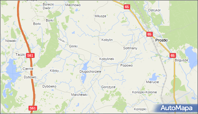 mapa Kobylinek gmina Prostki, Kobylinek gmina Prostki na mapie Targeo