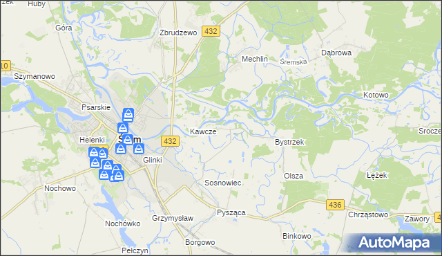 mapa Łęg gmina Śrem, Łęg gmina Śrem na mapie Targeo