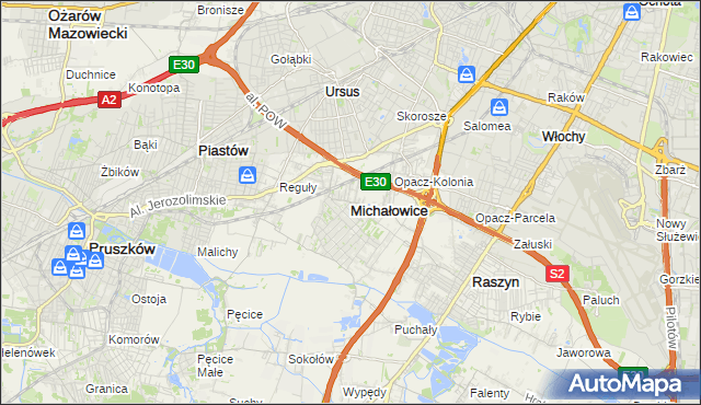 mapa Michałowice powiat pruszkowski, Michałowice powiat pruszkowski na mapie Targeo