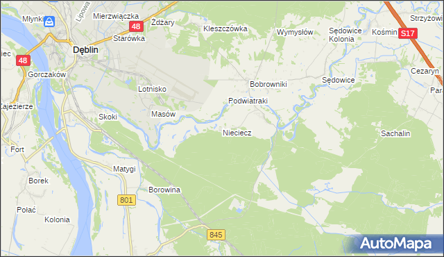 mapa Nieciecz gmina Puławy, Nieciecz gmina Puławy na mapie Targeo