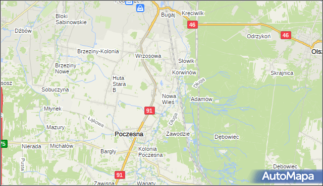 mapa Nowa Wieś gmina Poczesna, Nowa Wieś gmina Poczesna na mapie Targeo