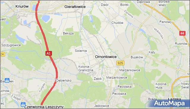 mapa Ornontowice, Ornontowice na mapie Targeo