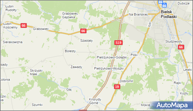 mapa Pietrzykowo-Gołąbki, Pietrzykowo-Gołąbki na mapie Targeo