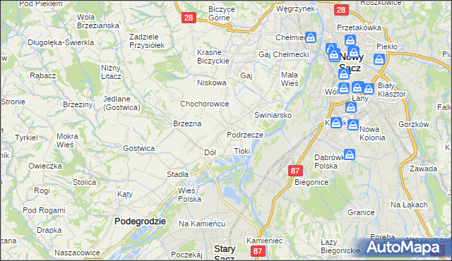mapa Podrzecze gmina Podegrodzie, Podrzecze gmina Podegrodzie na mapie Targeo