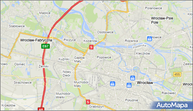 mapa Popowice gmina Wrocław, Popowice gmina Wrocław na mapie Targeo