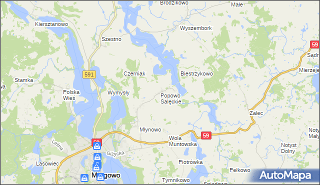 mapa Popowo Salęckie, Popowo Salęckie na mapie Targeo
