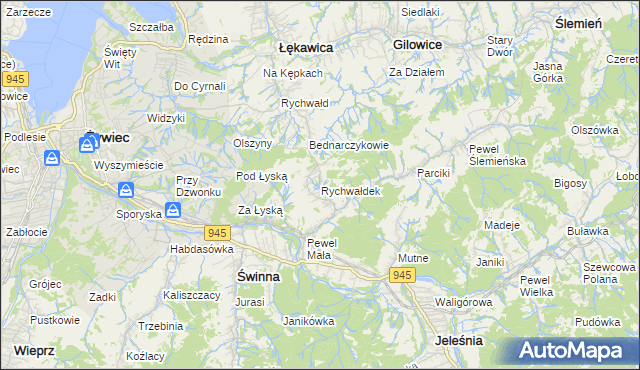 mapa Rychwałdek, Rychwałdek na mapie Targeo