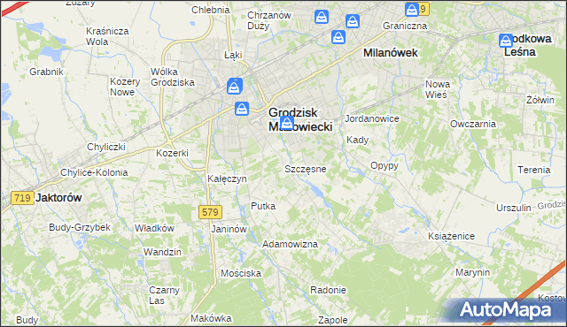 mapa Szczęsne gmina Grodzisk Mazowiecki, Szczęsne gmina Grodzisk Mazowiecki na mapie Targeo