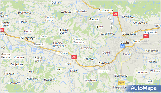 mapa Trzcinica gmina Jasło, Trzcinica gmina Jasło na mapie Targeo