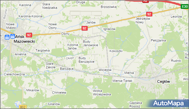 mapa Tyborów gmina Cegłów, Tyborów gmina Cegłów na mapie Targeo