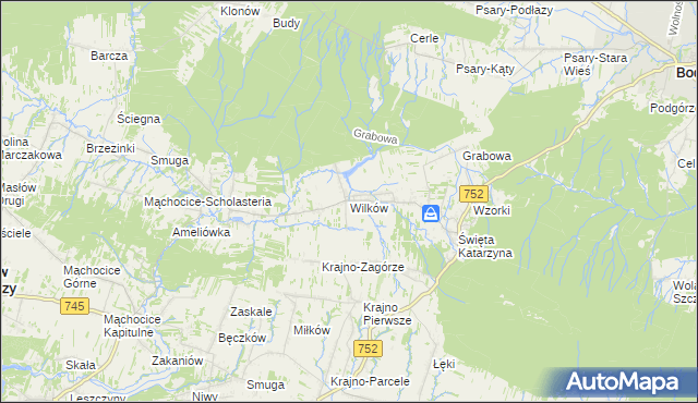 mapa Wilków gmina Bodzentyn, Wilków gmina Bodzentyn na mapie Targeo